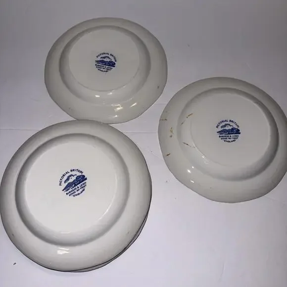 VTG 7.5" Plate Pictorial Britain Burgess & Leigh England Blue White Set of 6